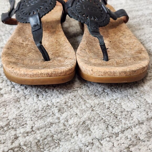 UGG women's Ayden II t-strap thong leather sandals black size 9 - Picture 3 of 9